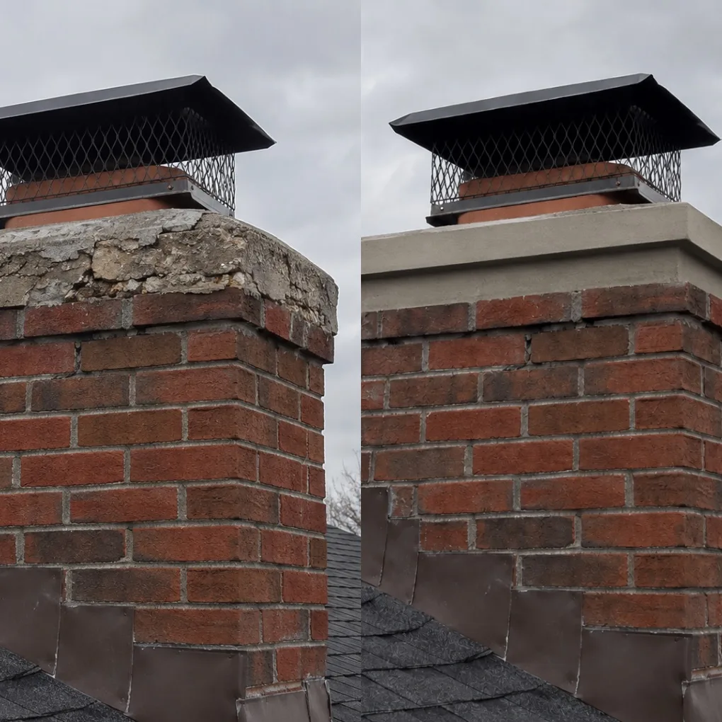 Chimney crown before and after rebuild