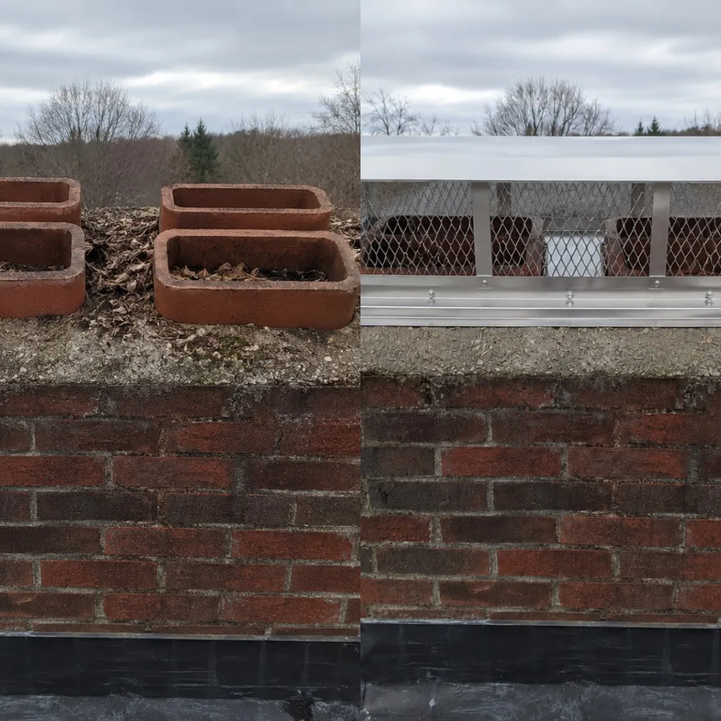 Chimney flue before and after cap installation