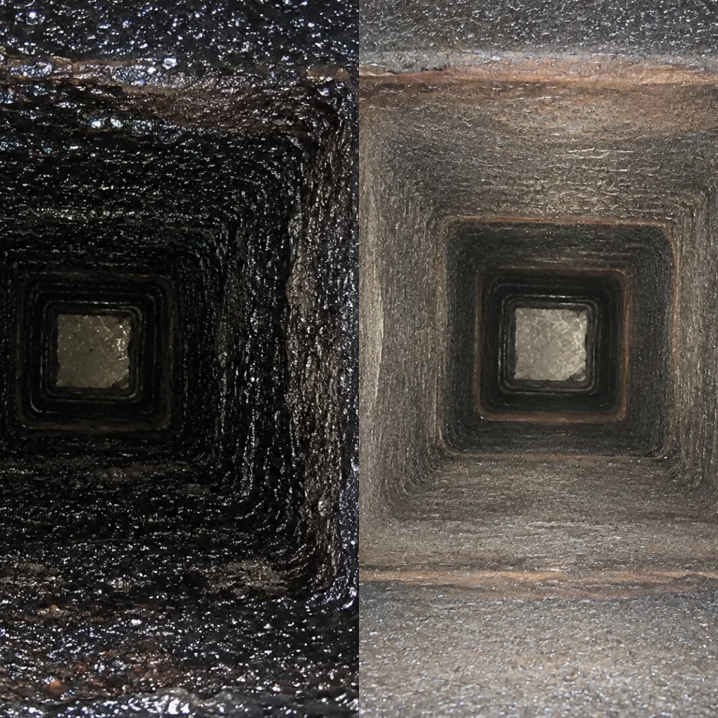 Chimney flue before and after creosote removal