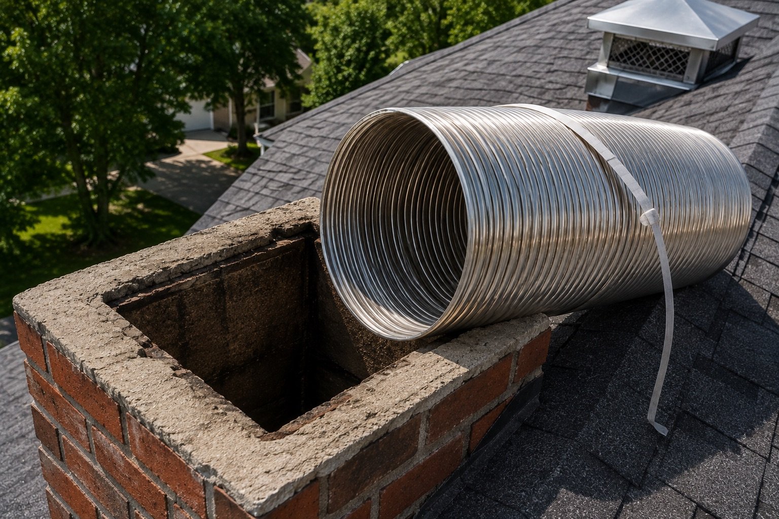 Stainless steel flexible chimney liner ready for installation